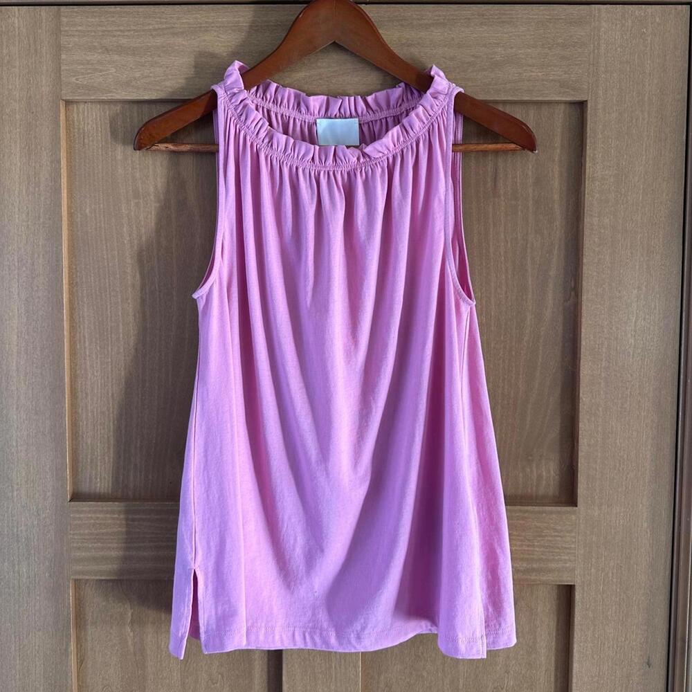Allude Pink Ruffle Neck Sleeveless Cotton Casual Blouse Tank Shirt Women’s XS